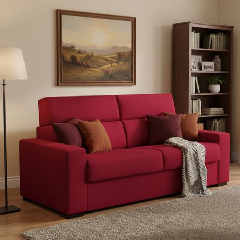 Sofá Cama 2 Plazas Sonico, Desenfundable, Con Almacenamiento Hecho en Italia, de Apertura Abatible, 200x95 cm Rojo (1/5)