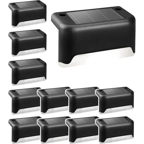 Lot de 12 lampes solaires étanches pour clôtures, escaliers, haies, cours, patios et allées (noir, lumière chaude) (1/5)