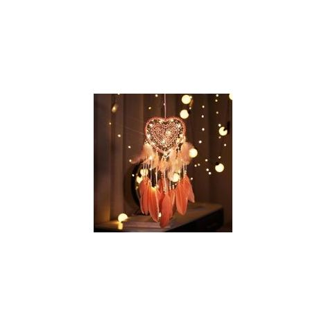 Capteur De Rêves En Plumes, Attrape Rêve Lumineux Fait Main Mobiles Attrape-Rêves Rétro Romantique Décor (Rose) (1/5)