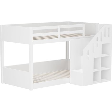Lit superposé pour enfants, lit double, lit multifonctionnel pour enfants, avec escaliers et casiers, garde-corps stable, sans matelas, 90200cm, blanc[OLD SKU:31862890AAW] (1/5)