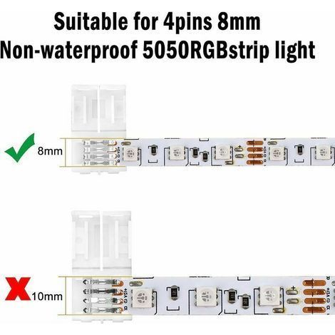 20PCS Connecteur led 4 broches, Connecteur de bande LED RGB 8mm pour bande LED RGB SMD 2835 3528. (1/4)