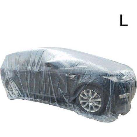 1. Universelle wasser- und staubdichte Autoabdeckung, transparente Einweg-Kunststoffabdeckung, Regenschutz für Autos im Freien, Größe L. (154 Zeichen)