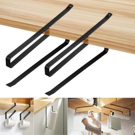 Porta rotolo da cucina a parete, in 2 pezzi, a forma di Z, non richiede foratura, ideale per cucina e bagno (nero) (1/5)
