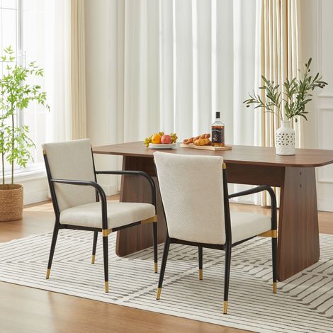 Ensemble 2 chaises salle à manger modernes avec accoudoirs style scandinave structure noire doré coussin crème rembourrées 59x57x86cm (1/5)