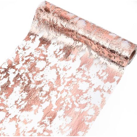 28cm X 10m Organza Tulle Rolled Tablecloth In Rose Gold Non-woven Gold Metallic Sequins Elegant 28cm Table Decoration Ribbon For Weddings, Birthda (1/5)