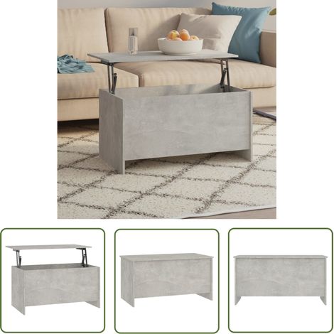 The Living Store Table basse gris béton 102x55,5x52,5 cm bois d'ingénierie - Table Basse - Meuble Salon - Table D'appoint - Table Relevage - Table Contemporaine (1/5)