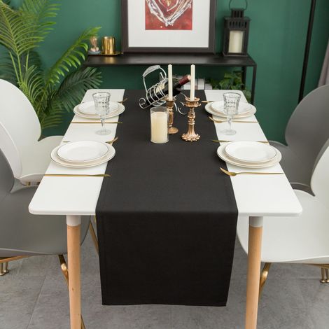 Chemin de table 30x140 cm Gris foncé – Lin – Lavable et repassable à basse température – pour décoration de fête et de salle à manger (1/5)