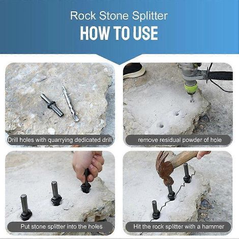 Lot de 5 fendeurs de pierres de 105 mm (5/8 pouce) pour roches dures, granit et béton haute dureté. Outils manuels. (1/4)