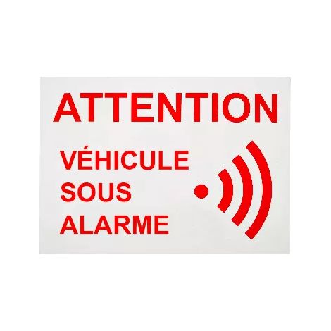 Autocollant / adhésif transparent vitre 'ATTENTION VÉHICULE SOUS ALARME' (8 x 6 cm)