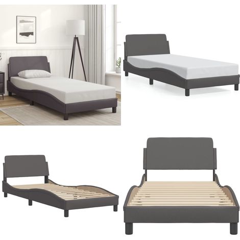 Cadre de lit sans matelas gris 90x190 cm similicuir - Cadre De Lit - Lit Double - Lit Design - Lit Gris - Lit Similicuir - Home & Living (1/5)