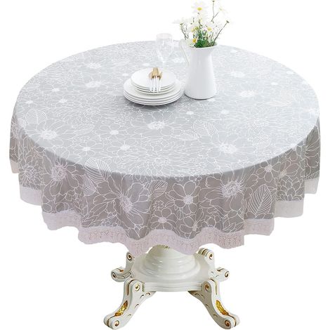 Nappe ronde en vinyle dentelle (152 cm) 100 % imperméable, résistante à l'huile et aux taches – envers en flanelle – antidérapante et durable – idéale pour les pique-niques, le camping, la cuisine, la (1/5)