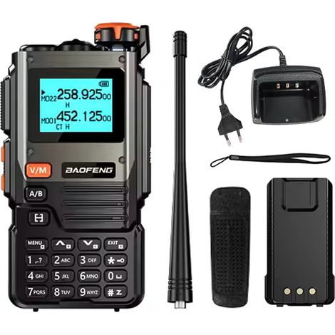 Talkie-walkie portable 5 W longue portée, interphone sans fil VHF/UHF double bande, radio bidirectionnelle 999 canaux, alerte météo NOAA, réception AM/FM, batterie 2600 mAh, écran LCD, lampe torche, c (1/5)
