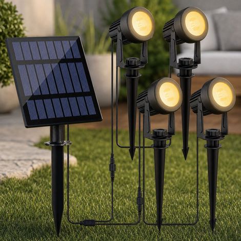 Set di 4 faretti solari a LED impermeabili IP65, pannello da 4W e batteria da 3000mAh, rotazione a 270°, illuminazione per giardino e patio TS-S4204 (1/4)