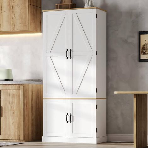 Armario alto 80/40/180 cm blanco con luz con sensor, estantes regulables y cajones (1/5)
