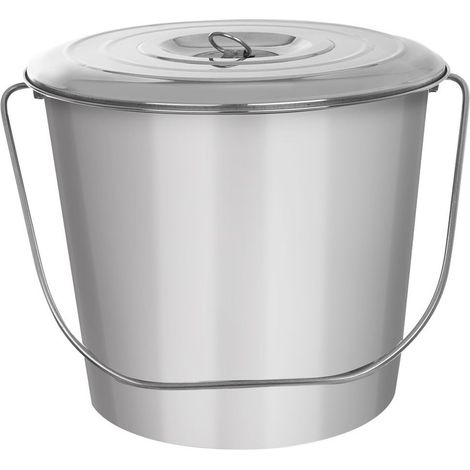 SECCHIO PER ALIMENTI IN ACCIAIO INOX CON COPERCHIO, 12 L, PER CUCINA.