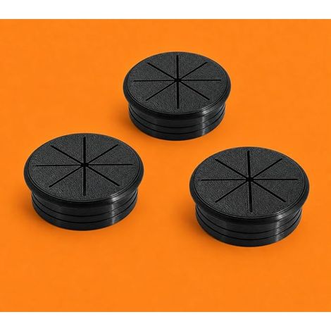 3D Printed Desk Grommet Flexible Cable Grommet Diameter 45 mm or Diameter 60 mm Flexible TPU Protects Cables Black or Grey Handmade (Black, 60 mm Pack of 3)