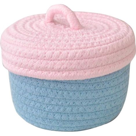 Caja de almacenamiento plegable de algodón tejido con tapa, color azul, para organizar el armario del bebé.