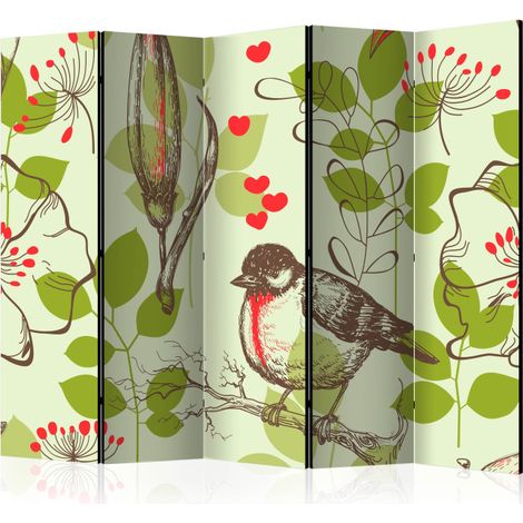 Paravent 5 Volets "Bird & Lilies Vintage Pattern" 172x225cm (1/2)