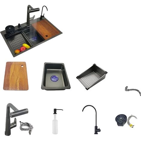 Évier de cuisine en acier inoxydable, grand bol simple, assemblage facile (1/2)