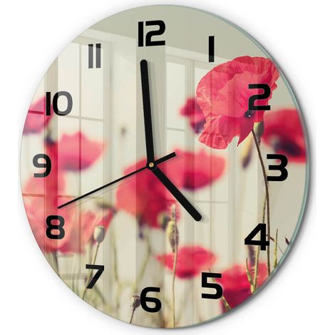 Horloge Murale Ronde Quartz Verre Trempé Design Moderne Salon Chambre Bureau Coquelicot des champs fi 30 cm (1/5)