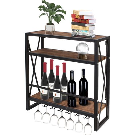 Todeco – Étagère à bouteilles murale en bois et métal – 3 étagères pour 12 bouteilles – Design élégant et durable – Gain de place optimal (1/5)
