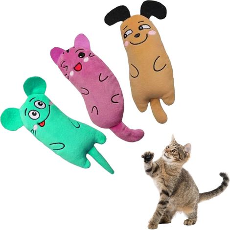 Lot de 3 jouets à l'herbe à chat pour chats d'intérieur, jouet interactif en peluche à mâcher pour chatons, jouet pour nettoyer les dents et faire ses griffes, coussin à l'herbe à chat (1/5)