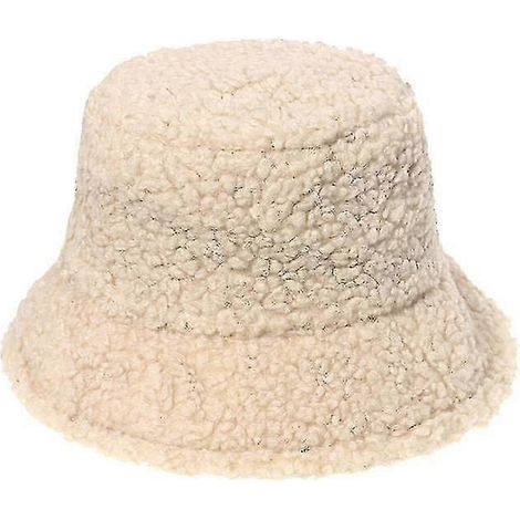 Fischerhut aus Lamm-Kunstfell, warmer Teddy-Samthut, Mütze-beige