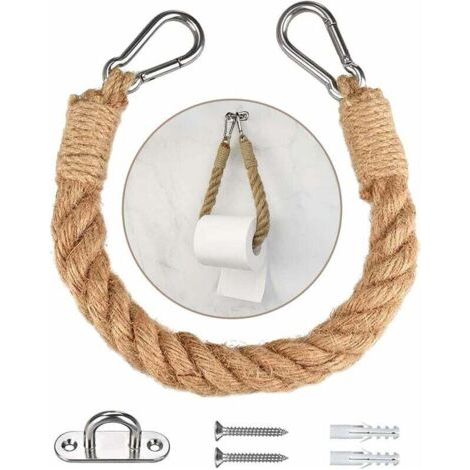 Hemp Rope Towel Holder, Toilet Paper Holder, Rope Style, Vintage Toilet Roll Holder with Screws, Retro Accessory, Bathroom and Kitchen Decoration