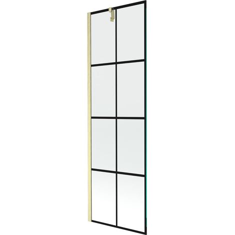 Mexen Next paravento per vasca 1 anta 60 x 150 cm, griglia nera, oro spazzolato - 895-060-000-00-77-55 (1/5)