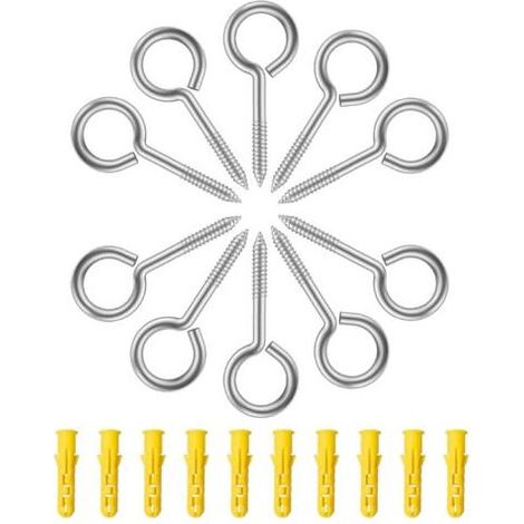 Einschraubbare Ösenschraube, 10 Stück, Ringschrauben, M5 x 65 mm, Ösenschraube mit Edelstahlgewinde, Einschraubhaken (1/5)