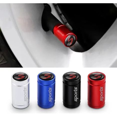 (Logo Red-POWER) 4 bouchons de valve de pneu sport en alliage d'aluminium dépoli, étanches à la poussière et à l'eau, pour voiture et moto. (1/5)