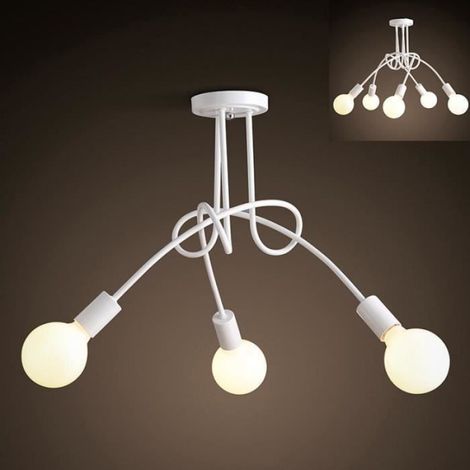 COUNT Plafonnier Conception Vintage - E27 Plafonnier Industriel en Métal Blanc 3 têtes - 1pcs Pour Couloir Salon Cuisine Chambre (1/4)