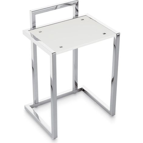 BELTRAN 2019 TABURETE Banqueta Cuadrada Cromo/Blanco C/ Respaldo Solid Surface - ref: 064-2019