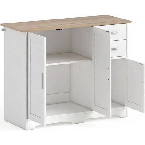 Moderne weiße Kommode in Naturholzoptik, 2 Schubladen und 2 Türen, 100 x 40 x 78 cm (1/4)
