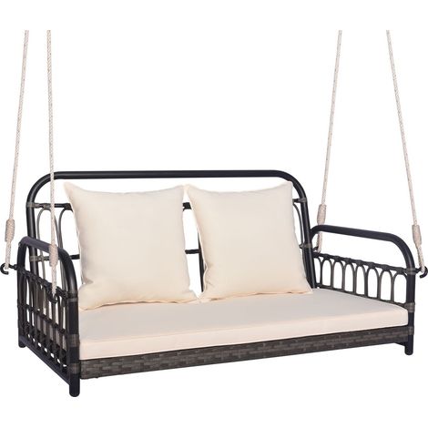 2-Person Patio Wicker Swing Chair Hanging Swing Bench-White (1/5)
