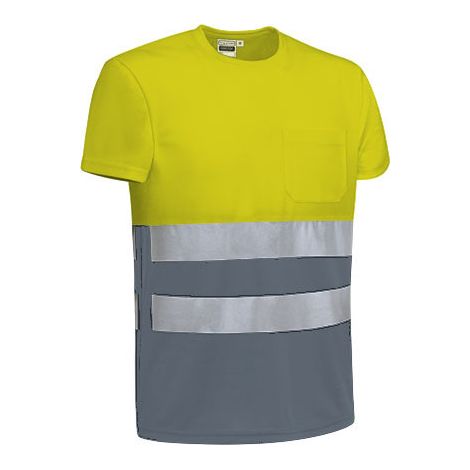Camiseta de Alta Visibilidad bicolor, manga corta y bolsillo VALENTO DEMOLITION M Amarillo flúor / Gris cemento