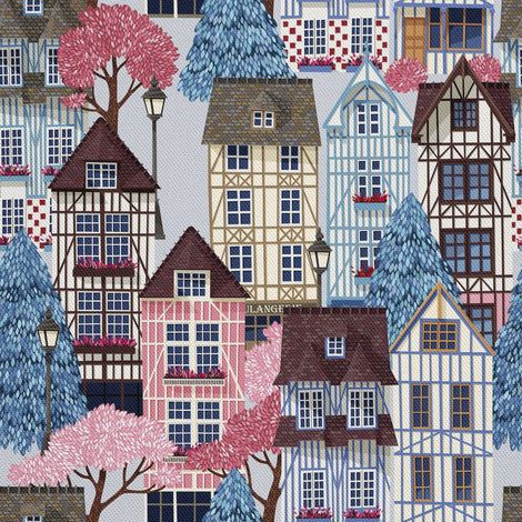 Tissu décoratif d'extérieur Oxford - Motif Vieille Ville I DX030 (1/5)