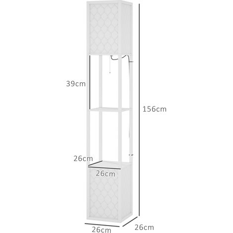 Lampadaire moderne avec étagères, abat-jour en maille et interrupteur à chaînette pour salon/chambre, 26 x 26 x 156 cm, blanc (1/5)