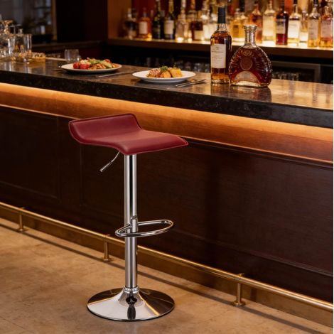 Tabouret de bar pivotant réglable en hauteur, similicuir bordeaux, base en acier chromé HAVRYA (1/5)