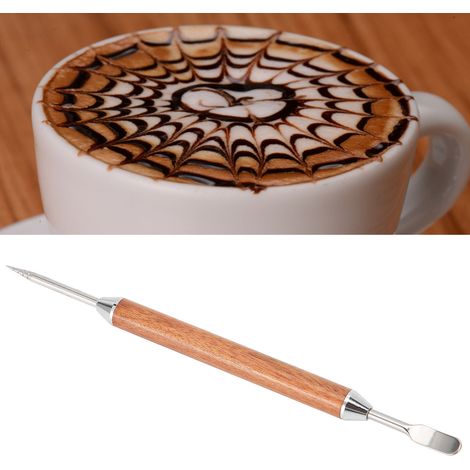 Latte-Art-Stift aus Edelstahl mit Holzgriff für selbstgemachte Kaffeedekoration (1/5)