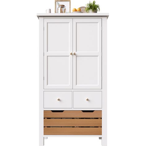 Armario de cocina alto 80x40x140 cm con 2 puertas y 5 cajones de MDF blanco HOMVRA (1/4)
