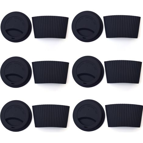6er-Pack wiederverwendbare, auslaufsichere Silikondeckel mit Becherabdeckung, schwarz