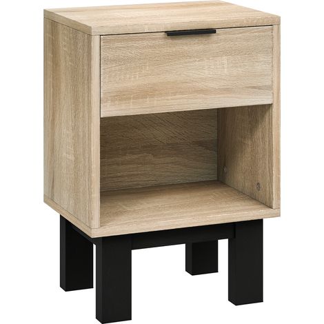 Table de chevet avec tiroir et compartiment ouvert, meuble de nuit en chêne pour chambre et salon, 35 x 26 x 50 cm (1/4)