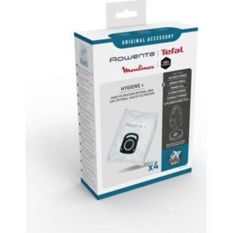 Lot de 4 sacs Hygiène+, Compatibles avec les aspirateurs traineau Compact Power, Power XXL, Silence Force, X-Trem Power ZR200520 Blanc (1/5)
