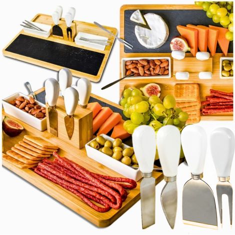 Tagliere in bambù per salumi, formaggi e snack + set di coltelli e forchette in regalo (1/5)
