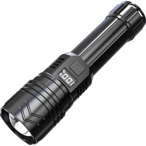 Lampe torche LED puissante USB-C 1000 lm, ultra-lumineuse, rechargeable et adaptée à toutes les situations : urgences, camping, panne de courant, noire. (1/5)