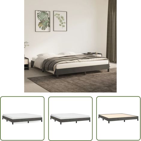 The Living Store Cadre de lit sans matelas gris foncé 180x200 cm velours - Cadre De Lit - Lit Double - Lit Velours - Lit Design - Literie (1/5)