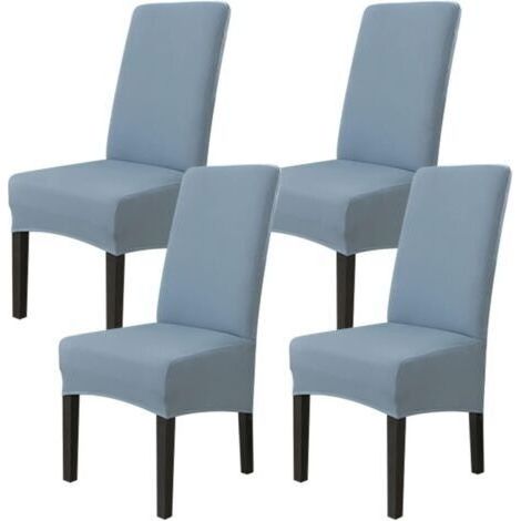 BUNTHAUS Lot de 4 Housse de Chaise de Salle à Manger(Gris et Bleu), Housse de Chaise Extensible, Couverture de Chaise Grande Universelle, Facile à Nettoyer pour Décor Salle à Manger Salon (1/5)