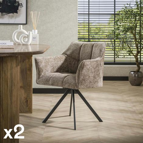 Chaise pivotante de salle à manger en velours texturé beige nacré (lot de 2) MELBOURNE (1/4)