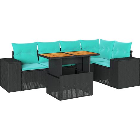 Set de sofás de jardín 6 piezas y cojines ratán sintético negro vidaXL